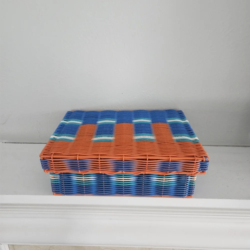 Vintage Woven Storage Box With Lid